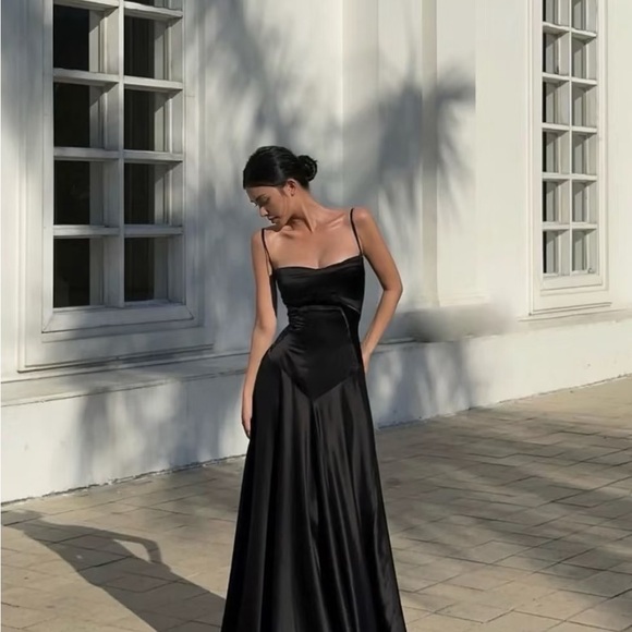 Dresses & Skirts - Sophisticated Black Satin Prom Dress